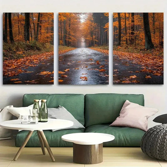 3pcs Wet Leaves Stream Forest Fall Autumn Metal Print Ready to Hang Art
