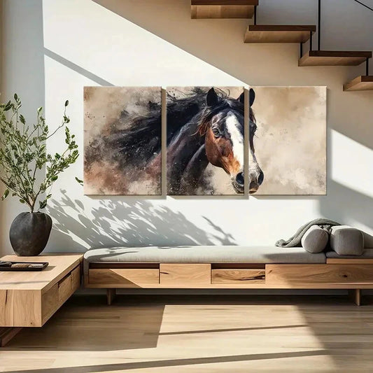 3pcs Horse Portrait Dynamic Mane Expressive Eyes Metal Print Ready to Hang Art
