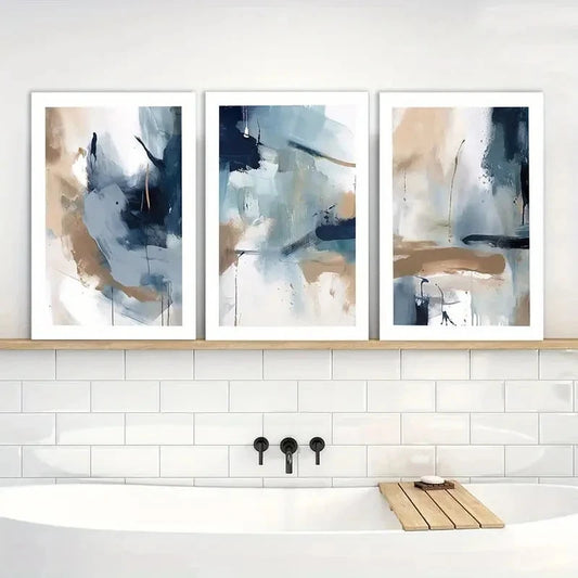 3pcs Painting Navy Blue Brush Strokes printing Metal Print Ready to Hang Art