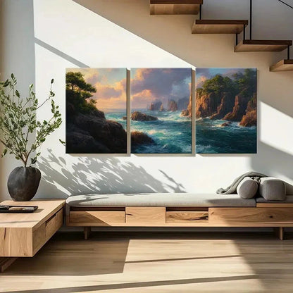 3pcsOcean Waves & Rocky Coastline Landscape Metal Print Ready to Hang Art