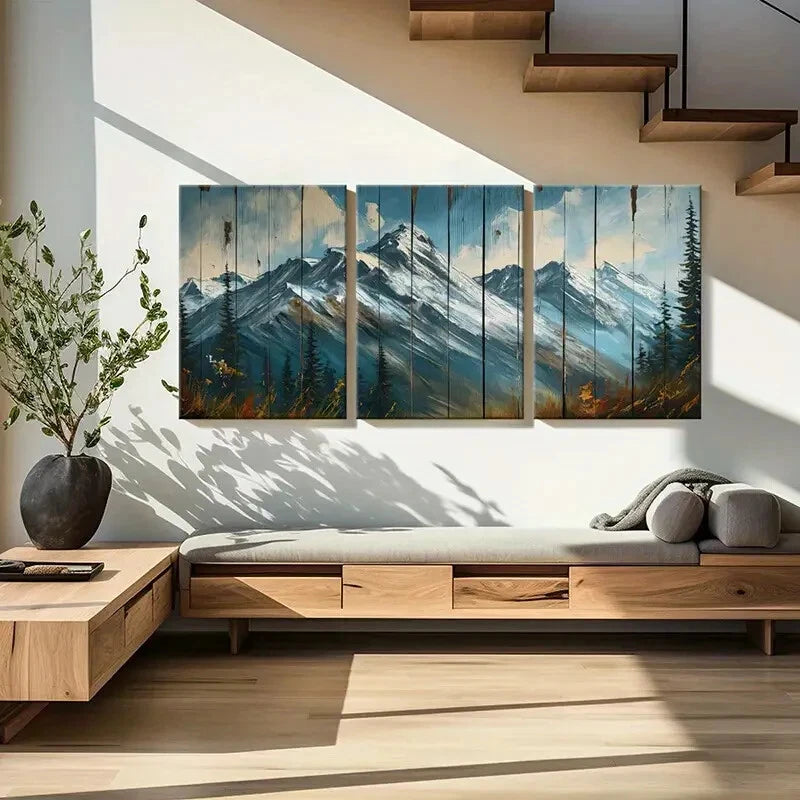 3pcs Alpine Landscape Snowy Peaks Scenery Metal Print Ready to Hang Art