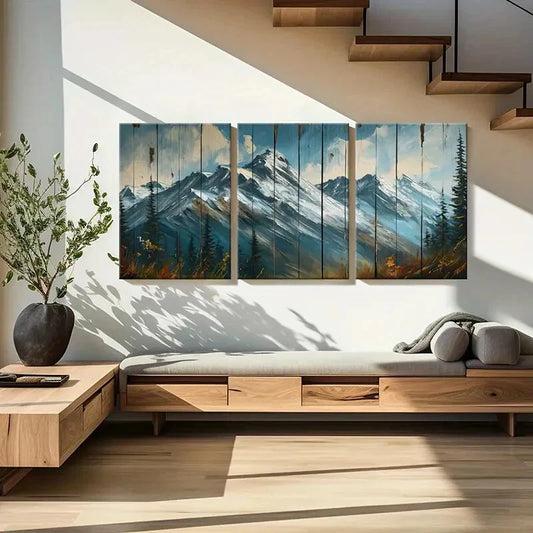 3pcs Alpine Landscape Snowy Peaks Scenery Metal Print Ready to Hang Art