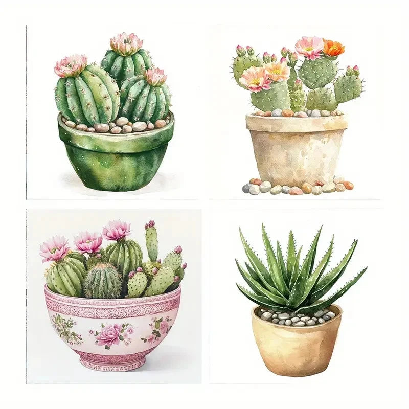 4pcs Cactus & Succulent Canvas Wall Art Canvas Framed