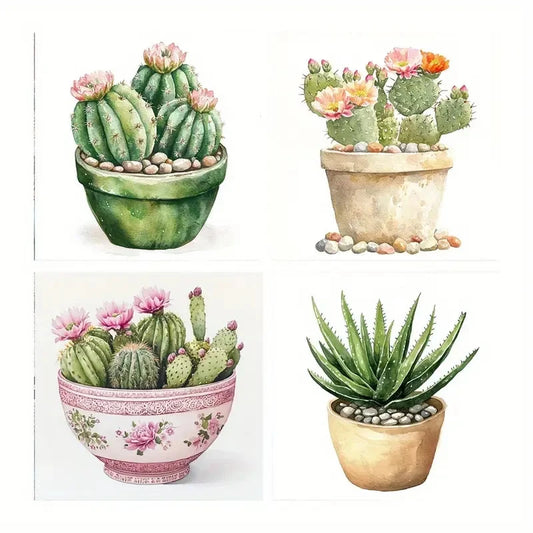 4pcs Cactus & Succulent Canvas Wall Art Canvas Framed