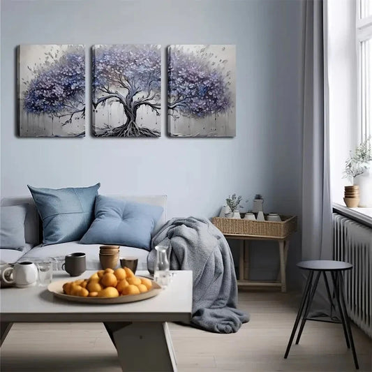 3pcs Blue-Purple Tree Design Abstract Perfect Wall Art Set Canvas Framed 40x60cm - High Quality Print 100% Australian Made Wall Canvas Ready to Hang