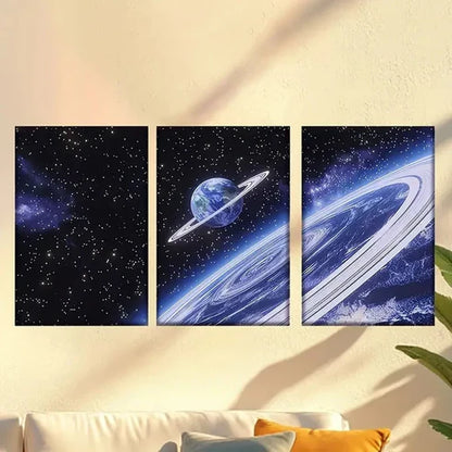 3pcs Vibrant Space Scene with Earth & Nebulae Wall Art Set Canvas Unframed – High Quality Print 100% Australian Made Wall Canvas