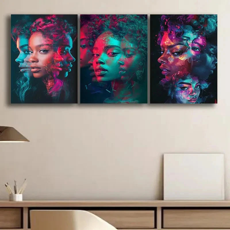 3pcs Vibrant Faces Abstract Wall Art Set Canvas Framed 60x90cm - High Quality Print 100% Australian Made Wall Canvas Ready to Hang