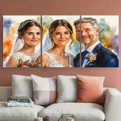 3pcs Wedding Anniversary Watercolour Portrait Metal Print Ready to Hang Art