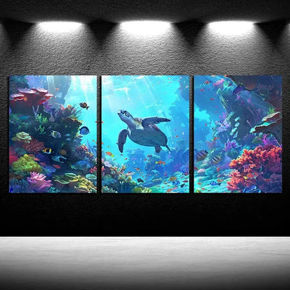 3pcs Tropical Sea Life and Coral Reef Scenes Metal Print Ready to Hang Art
