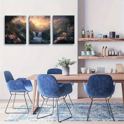 3pcs Waterfall Mountain Scenery Landscape Metal Print Ready to Hang Art