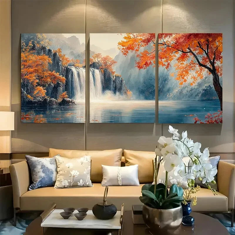 3pcs Watercolor Beautiful Waterfalls Metal Print Ready to Hang Art