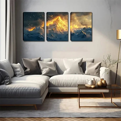 3pcs Clouds Pierced By Golden Light Wall Art Set Canvas Unframed - High Quality Print 100% Australian Made Wall Canvas