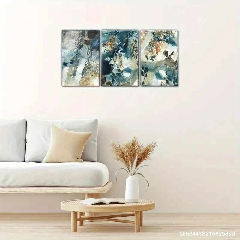 3pcs Watercolor Style Decorative Poster Green Metal Print Ready to Hang Art