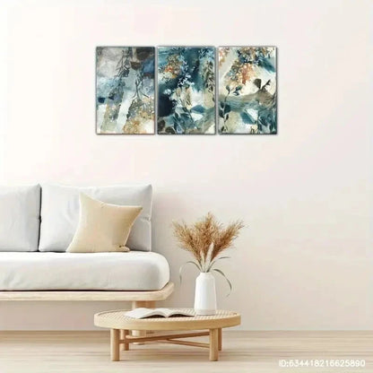 3pcs Watercolor Style Decorative Poster Green Metal Print Ready to Hang Art