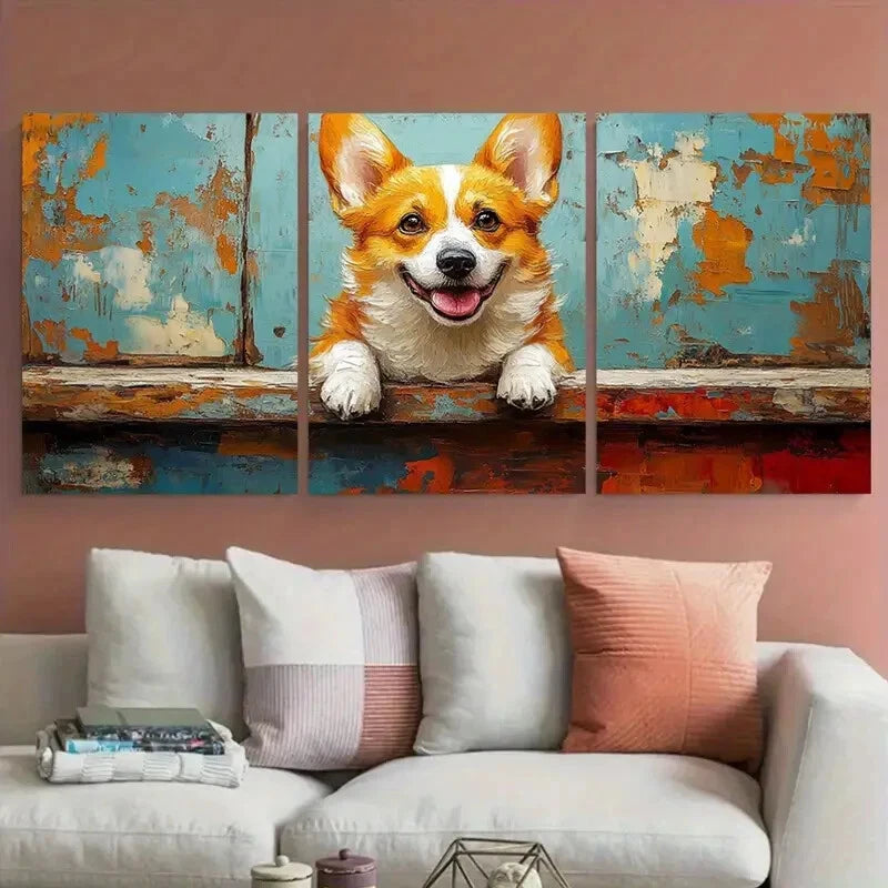 3pcs Corgi Dog Portrait Pets Minimalist Metal Print Ready to Hang Art