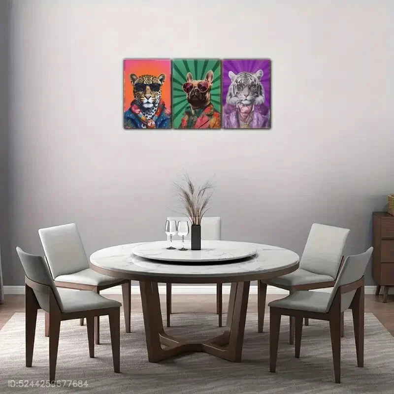 3pcs Animal Portrait Funky Print Modern Art Style Metal Print Ready to Hang