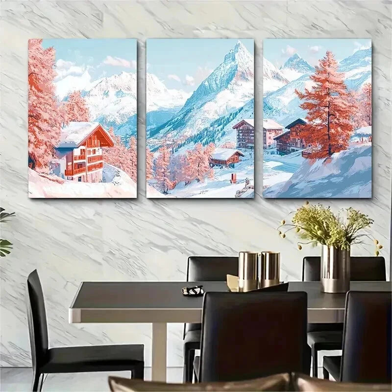 3pcs Switzerland Zermatt Travel Perfect Wall Art Set Canvas Framed 40x60cm - High Quality Print 100% Australian Made Wall Canvas Ready to Hang