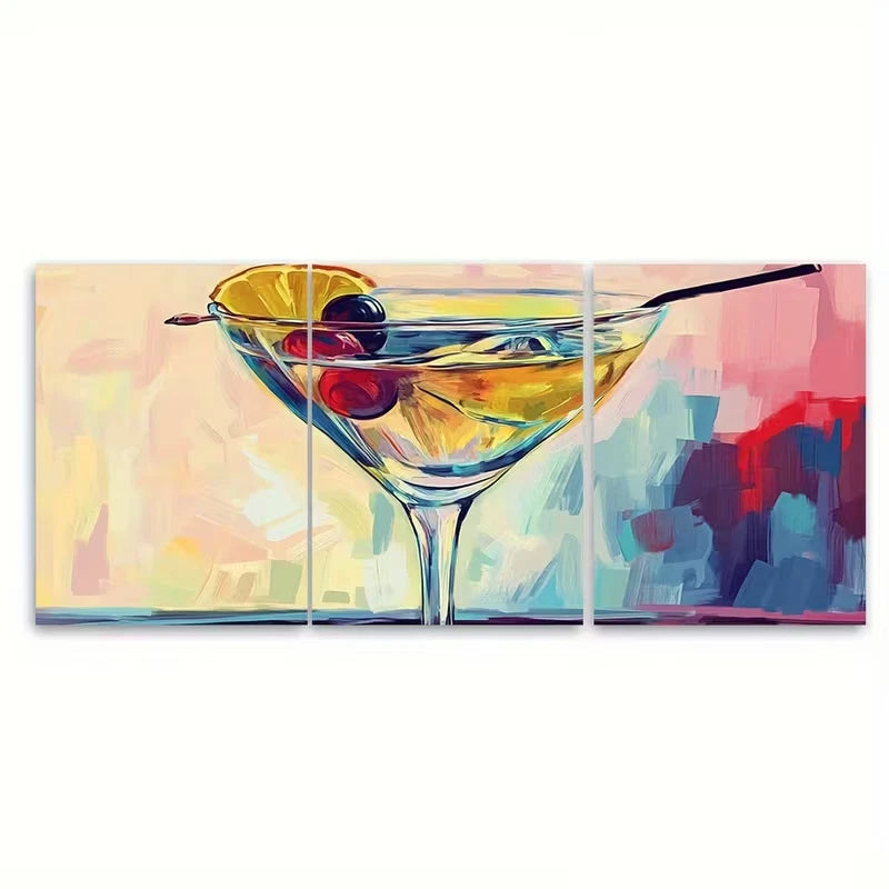 3pcs Cocktail Art Print Metal Print Ready to Hang Art