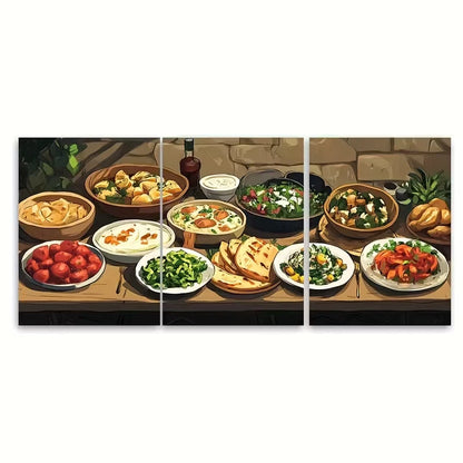 3pcs Lebanese Mezze Table Metal Print Ready to Hang Art
