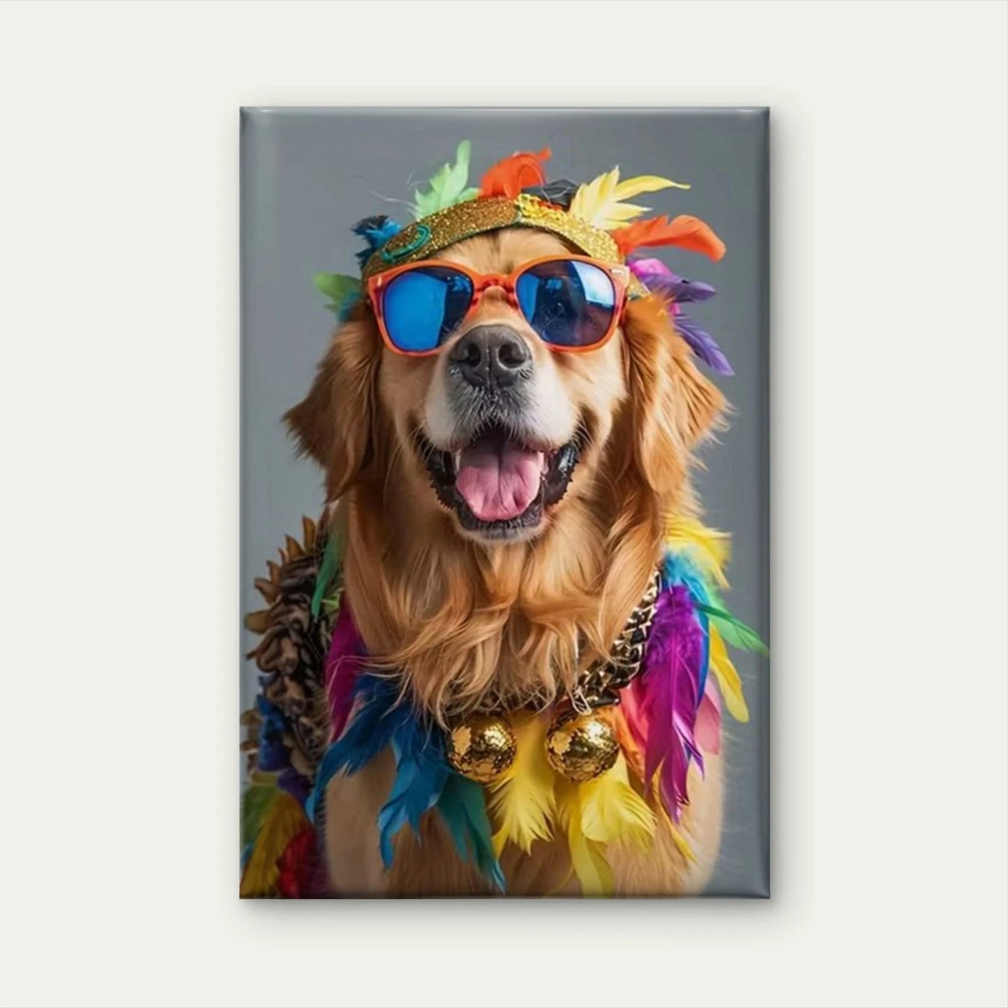 Colorful Golden Retriever Dog in Glasses 60x90cm Metal Print Ready to Hang