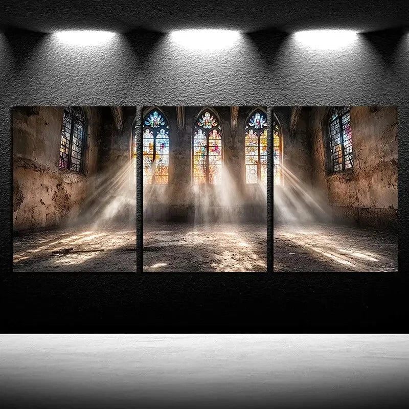 3pcs Abandoned house with Sunlit via Window Metal Print Ready to Hang Art