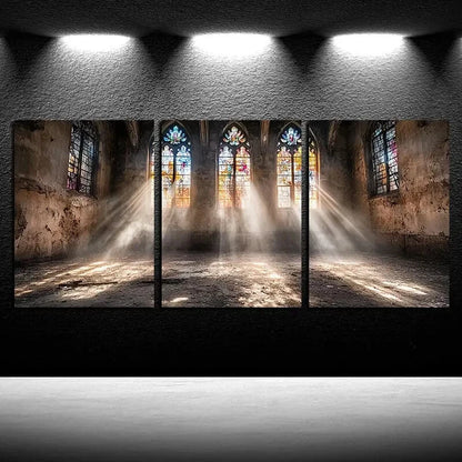 3pcs Abandoned house with Sunlit via Window Metal Print Ready to Hang Art