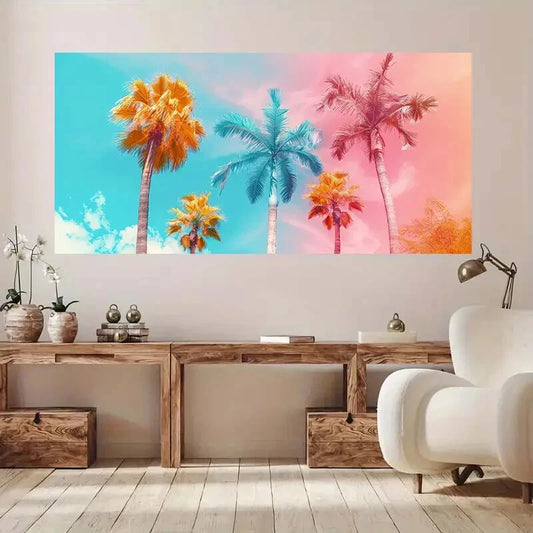 Vibrant Sunrise Date Trees wall canvas office home room framed 120x60cm - Bella Home Decor