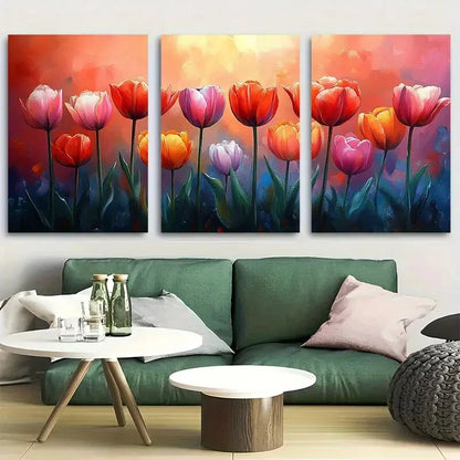 3pcs Vibrant Tulip Field Metal Print Ready to Hang Art
