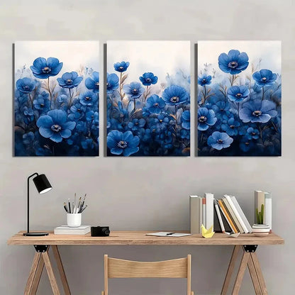 3pcs Blue Botanical Forget-Me-Not Floral Metal Print Ready to Hang Art