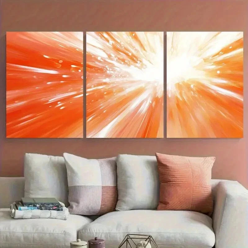 3pcs Abstract Radial Motion Blur Peach Orange Metal Print Ready to Hang Art