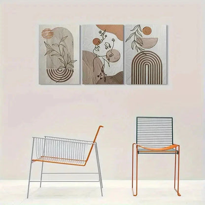 3pcs Modern Geometric Beige Brown Metal Print Ready to Hang Art