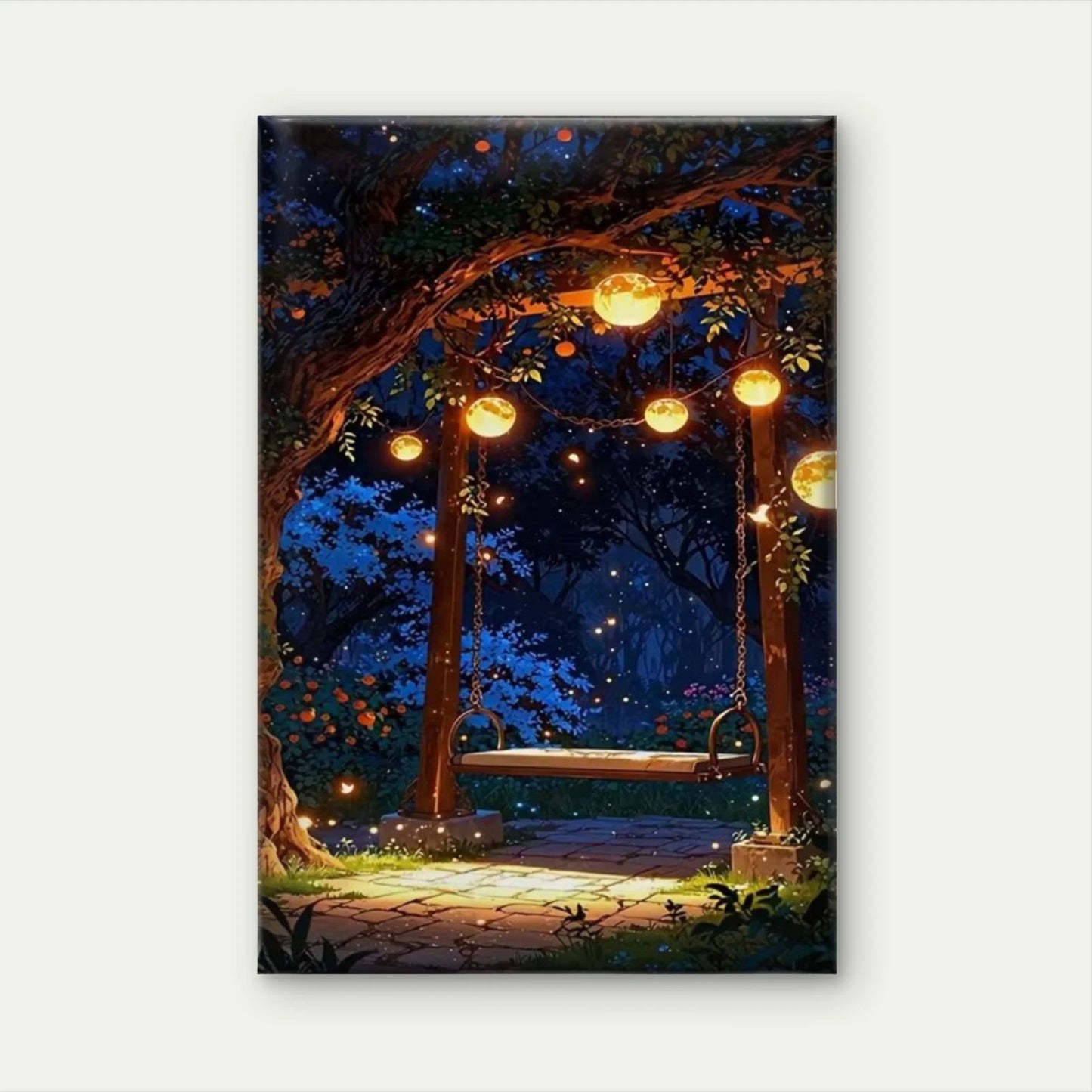 Romantic Night Scene with Lanterns 60x90cm Metal Print Ready to Hang