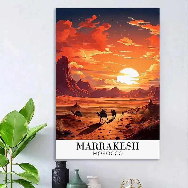 Marrakesh Morocco Desert Sunset Vintage Travel Poster Print Wall Art