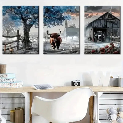 3pcs Old Cow Farmhouse Country Animals Metal Print Ready to Hang Art