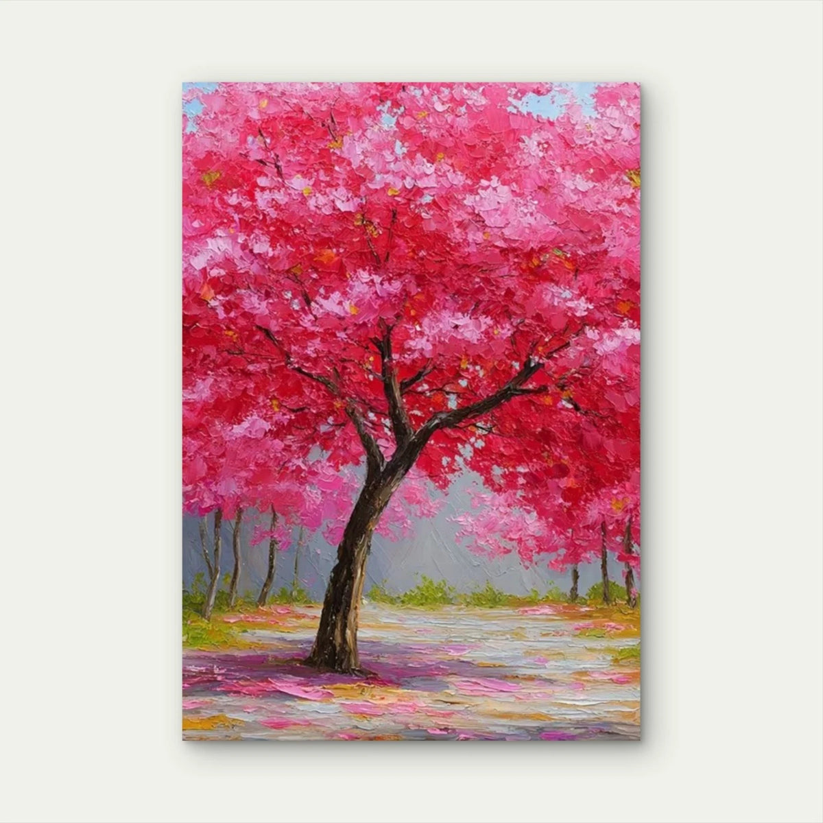 Cherry Blossom Tree Oil Painting Metal Print Ready to Hang