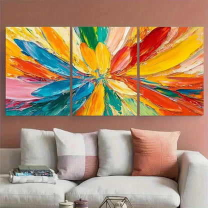 3pcs Bright & Bold Colored Painting Impasto Design Metal Print Ready to Hang Art