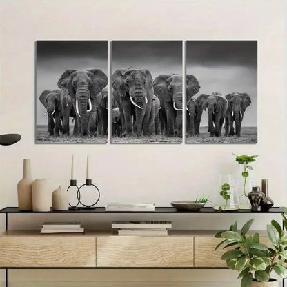 3pcs Elephants in David Yarrow Style Metal Print Ready to Hang Art