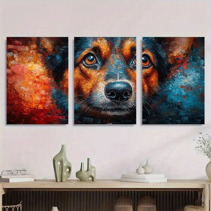 3pcs Dog Mosaic Stunning Brown Eyes Painting Metal Print Ready to Hang Art