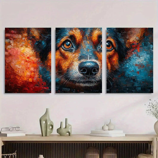 3pcs Dog Mosaic Stunning Brown Eyes Painting Metal Print Ready to Hang Art