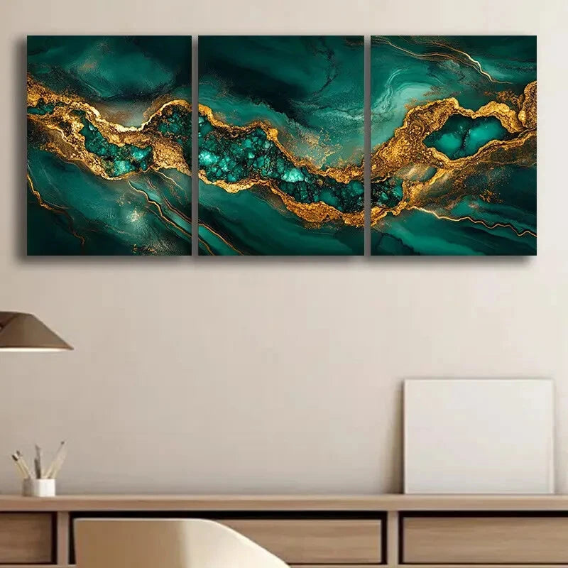 3pcs Modern Aerial Luxurious Abstract Marble Metal Print Ready to Hang Art