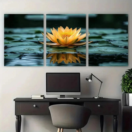 3pcs Yellow for Lotus Water Lily Illustration Metal Print Ready to Hang Art
