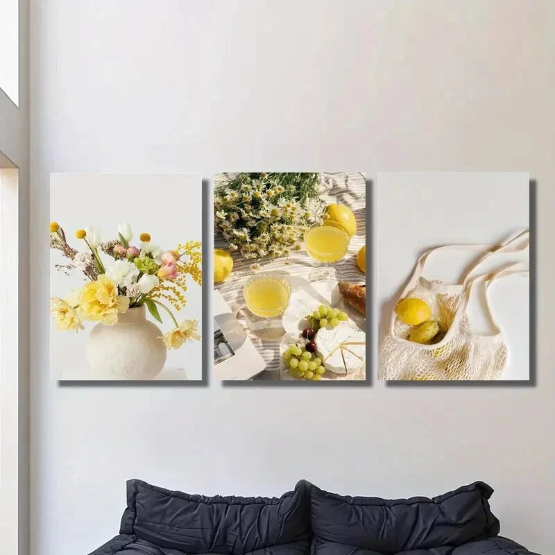 3pcs Enjoy picnic delicacies, lemon grape Metal Print Ready to Hang Art
