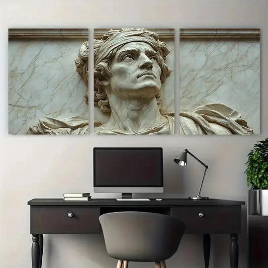 3pcs White Marble Dante Alighieri by Enrico Piazza Metal Print Ready to Hang Art