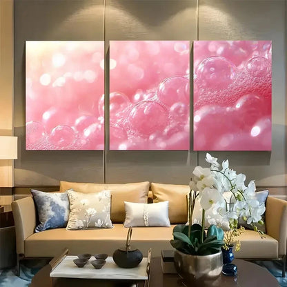 3pcs Vibrant Retro Pink Bathroom Bubbles Abstract Metal Print Ready to Hang Art