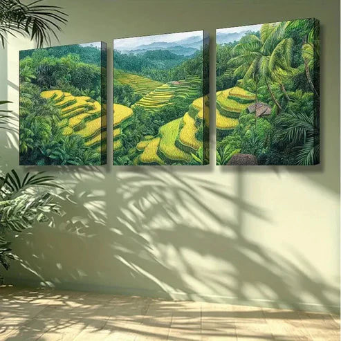 3pcs Rice Terraces Art Painting Wall Art Set Canvas Unframed - High Quality Print 100% Australian Made Wall Canvas