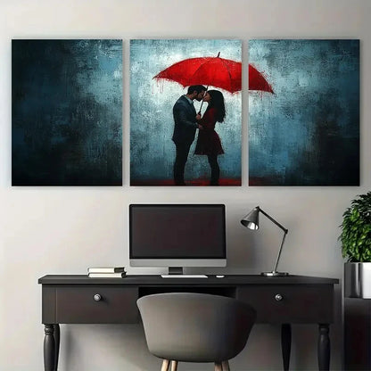 3pcs Romantic Couple Kissing Under Red Umbrella Wall Art Set Canvas Framed 40x60cm - High Quality Print 100% Australian Made Wall Canvas Ready to Hang