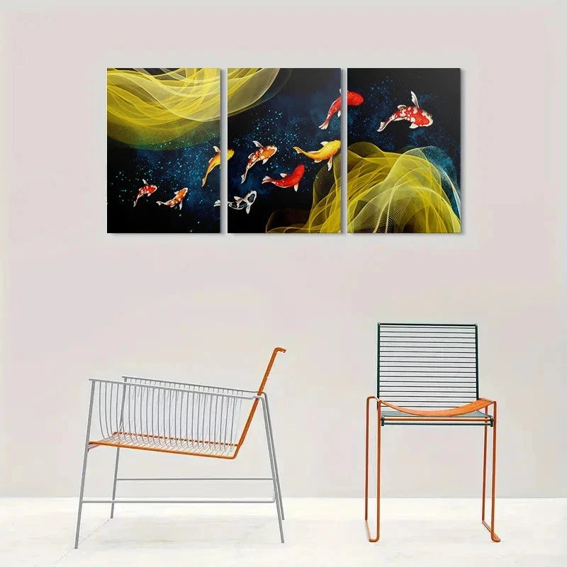 3pcs Modern Abstract Fish Textured Metal Print Ready to Hang Art