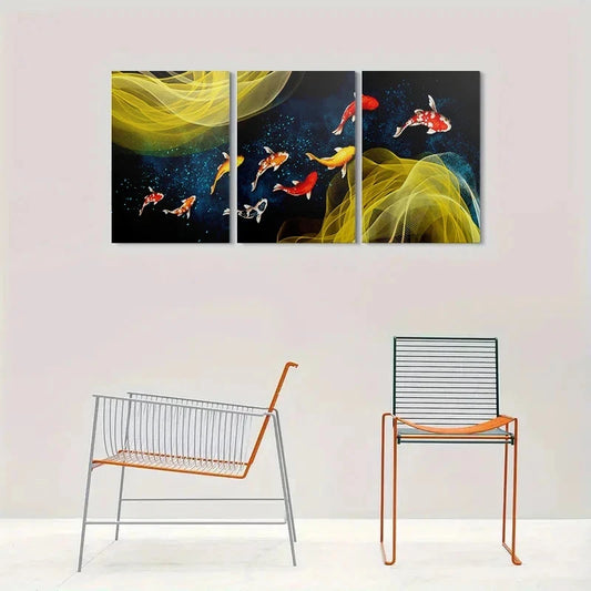 3pcs Modern Abstract Fish Textured Metal Print Ready to Hang Art