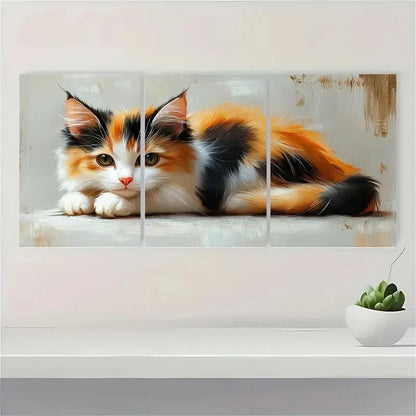 3pcs Calico Cat Oil Animals Perfect Wall Art Set Canvas Framed 40x60cm - High Quality Print 100% Australian Made Wall Canvas Ready to Hang