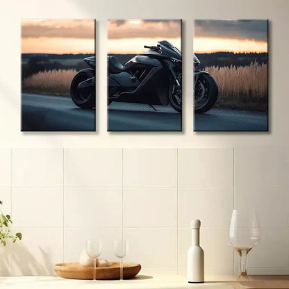 3pcs Sleek Black Motorcycle Canvas Framed 40x60cm - High Quality Print 100% Australian Made Wall Canvas Ready to Hang